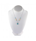 Collier "Liquid Silver" , pendentif carré Turquoise et Bambou. Pour femme et enfant .