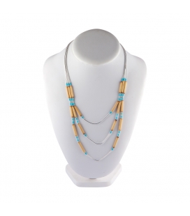 "Liquid Silver" 3 rows necklace. Turquoise and Bamboo, for women and girls.