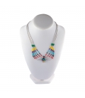 "Liquid Silver" necklace. 5 multicolored rows, Zuni Silver and stones pendant,for women and girls .