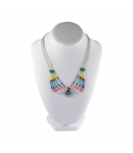 Collier "Liquid Silver", 5 rangs multicolores, médaillon Zuni Argent et pierres,pour femme