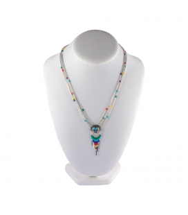 "Liquid Silver" 5 multicolored rows necklace. Zuni heart pendant ,for women and girls .