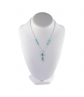 Collier "Liquid Silver" , pendentif rond Turquoise et plumes. Pour femme et enfant .