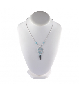 "Liquid Silver" necklace. Big Dream Catcher, Silver and Turquoise ,for women and girls .