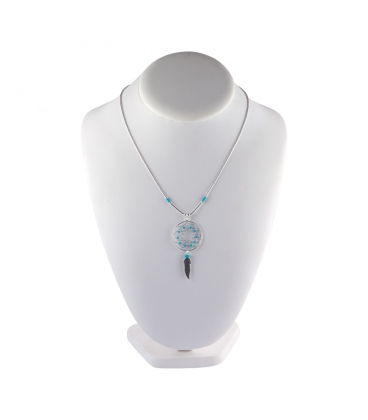 Collier "Liquid Silver",grand Dream Catcher Argent et Turquoise, pour femme et enfant