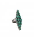 GROSSE BAGUE NAVAJO LOSANGE, PAR GLORIA BEGAY, ARGENT ET TURQUOISE VERTE, POUR FEMME