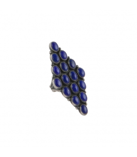 GROSSE BAGUE NAVAJO LOSANGE, PAR GLORIA BEGAY, ARGENT ET LPIS LAZULI, POUR FEMME