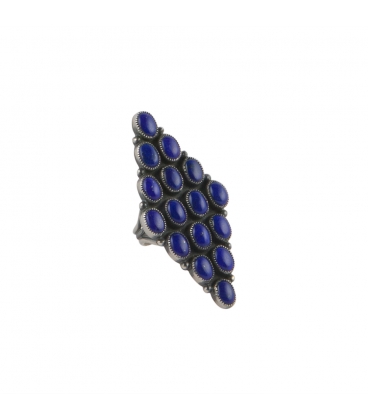 GROSSE BAGUE NAVAJO LOSANGE, PAR GLORIA BEGAY, ARGENT ET LPIS LAZULI, POUR FEMME