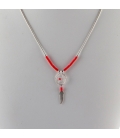 "Liquid Silver" necklace. Mini Dream Catcher, Silver and Coral ,for women and girls .