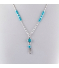 "Liquid Silver" necklace. Round Turquoise pendant and feathers ,for women and girls .