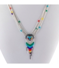"Liquid Silver" 5 multicolored rows necklace. Zuni heart pendant ,for women and girls .