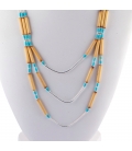 "Liquid Silver" 3 rows necklace. Turquoise and Bamboo, for women and girls.