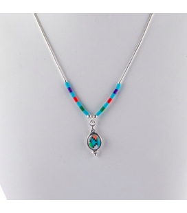 Liquid Silver necklace. Multicolored oval pendant, for women and girls.