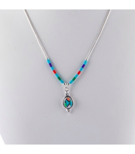 Collier "Liquid Silver", pendentif ovale multicolore, pour femme et enfant.