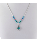 Liquid Silver necklace. Multicolored oval pendant, for women and girls.