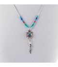 "Liquid Silver" necklace. Thunderbird Silver pendant and multi stones, for women and girls.