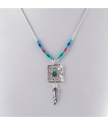 Liquid Silver necklace. Rectangle pendant and Silver feathers, for women and girls.