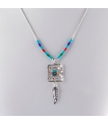 Collier "Liquid Silver", pendentif rectangle et plumes, pour femme et enfant.