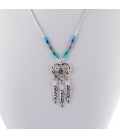 "Liquid Silver" necklace. Mulicolored heart and Silver feathers, for women and girls.