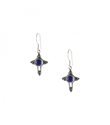 Boucles d' oreilles Navajos " Croix", Argent et Lapis Lazuli, pour femme et enfant