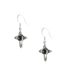 Boucles d' oreilles Navajos " Croix", Argent et Onyx, pour femme et enfant