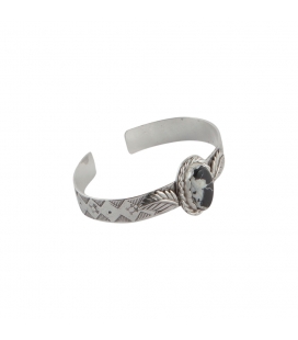 SL Bijoux Creations Cuff, Stamped Silver and White Buffalo Turquoise, for women