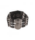 BRACELET AMERINDIEN 4 RANGS EN CUIR, PERLES EN OS OU CORNE ET "CONCHOS" METAL, FAIT MAIN, POUR HOMME ET FEMME