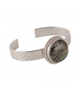 SL Bijoux Creations Cuff, Stamped Silver and "Rainbow Calsilica", for women