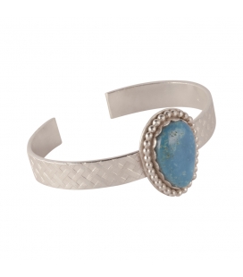 Banditas Creations Cuff, Stamped Silver and "Rainbow Calsilica", for women