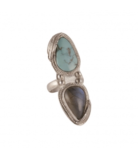 Bague "Dos à Dos" SL bijoux Créations, "Nacozari" Turquoise et Labradorite, montées sur Argent, pièce unique, pour femme