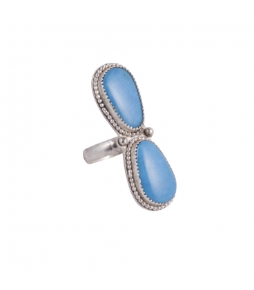 Longue Bague Banditas Créations, 2 Nacozaris Turquoise montées sur Argent 925, pièce unique, pour femme