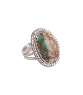 Long Women Ring, SL Bijoux creations, 2 Nacozaris Turquoise and Abalone, on Silver, handmade work