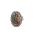 Long Women Ring, Banditas creations, 2 Nacozaris Turquoise and Abalone, on Silver, handmade work