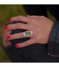 Long Women Ring, Banditas creations, 2 Nacozaris Turquoise and Abalone, on Silver, handmade work