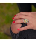 Long Women Ring, Banditas creations, 2 Nacozaris Turquoise and Abalone, on Silver, handmade work