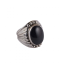 NATIVE AMERICAN NAVAJO RING, SILVER AND ONYX, MEN AND WOMEN 