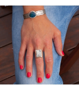 Bracelet Banditas Créations, en Argent estampé et "Rainbow Calsilica", fait main, pour femme