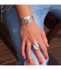 Bracelet Banditas Créations, en Argent estampé et Turquoise "White Buffalo", fait main, pour femme