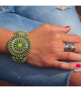 BEAUTIFUL NAVAJO CLUSTER BRACELET bY VIOLET BEGAY, GASPEITE ON SILVER 925, WOMEN AND MEN