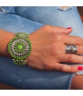 BEAUTIFUL NAVAJO CLUSTER BRACELET bY VIOLET BEGAY, GASPEITE ON SILVER 925, WOMEN AND MEN