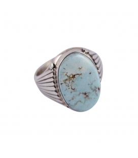 Grosse chevalière Navajo, Argent et "Dry Creek" Turquoise, pièce unique par Albert Tapaha, pour homme ou femme