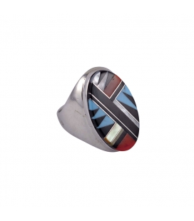 Silver and Stones Signet Ring,, Native American "Zuni", men or women