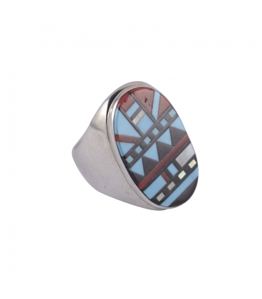 Silver and Stones Signet Ring,, Native American "Zuni", men or women