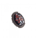 Grosse bague Zuni ovale, Argent, Turquoise, Onyx, Nacre et Corail, pièce unique par Ber Etsate, pour homme ou femme