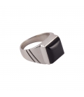 CHEVALIERE EN ARGENT ET ONYX OVALE, COLLECTION INDE, HOMME FEMME