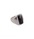 CHEVALIERE EN ARGENT ET ONYX RECTANGLE FACETÉ, COLLECTION INDE, HOMME FEMME