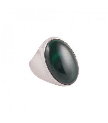 Bague Indienne Femme, Malachite ovale montée sur Argent brodé