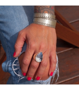 BAGUE INDIENNE EN ARGENT ET DENTRITE, POUR HOMME ET FEMME 