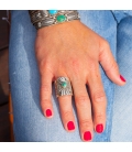 Silver, Opal and Turquoise, Native American Zuni Woman Ring 