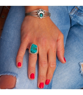 LARGE BRACELET NAVAJO "OURS"EN ARGENT ET TURQUOISES, FAIT MAIN, POUR HOMME ET FEMME