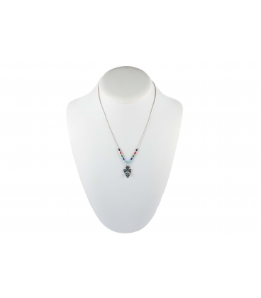 NATIVE AMERICAN LIQUID SILVER NECKLACE, SILVER AND MULTICOLORED STONES, WOMEN AND KIDS